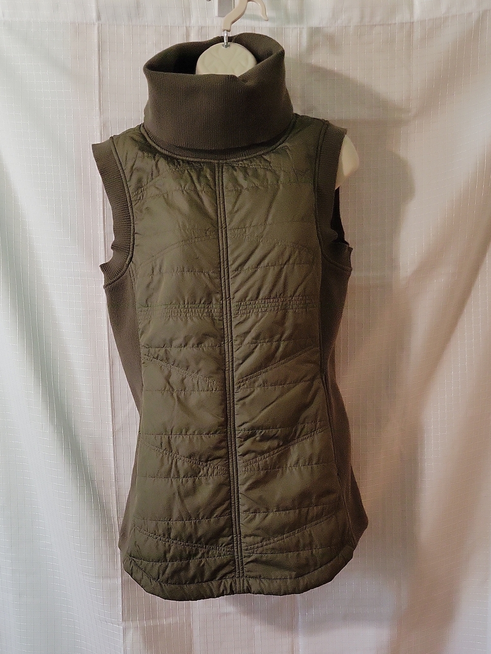 PrAna Slate Green Quilted Vest with Funnel Neck, Size S